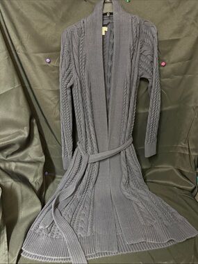 Garnet Hill Cable Knit Belted Robe in Dusty Blue